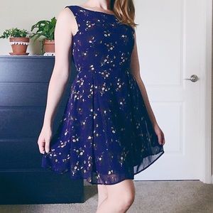 Indigo floral A-line dress